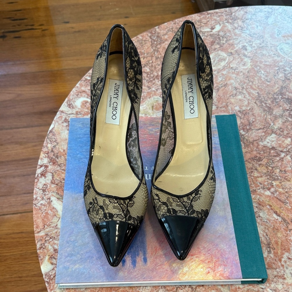 Jimmy Choo Black and Cream Lace Heels